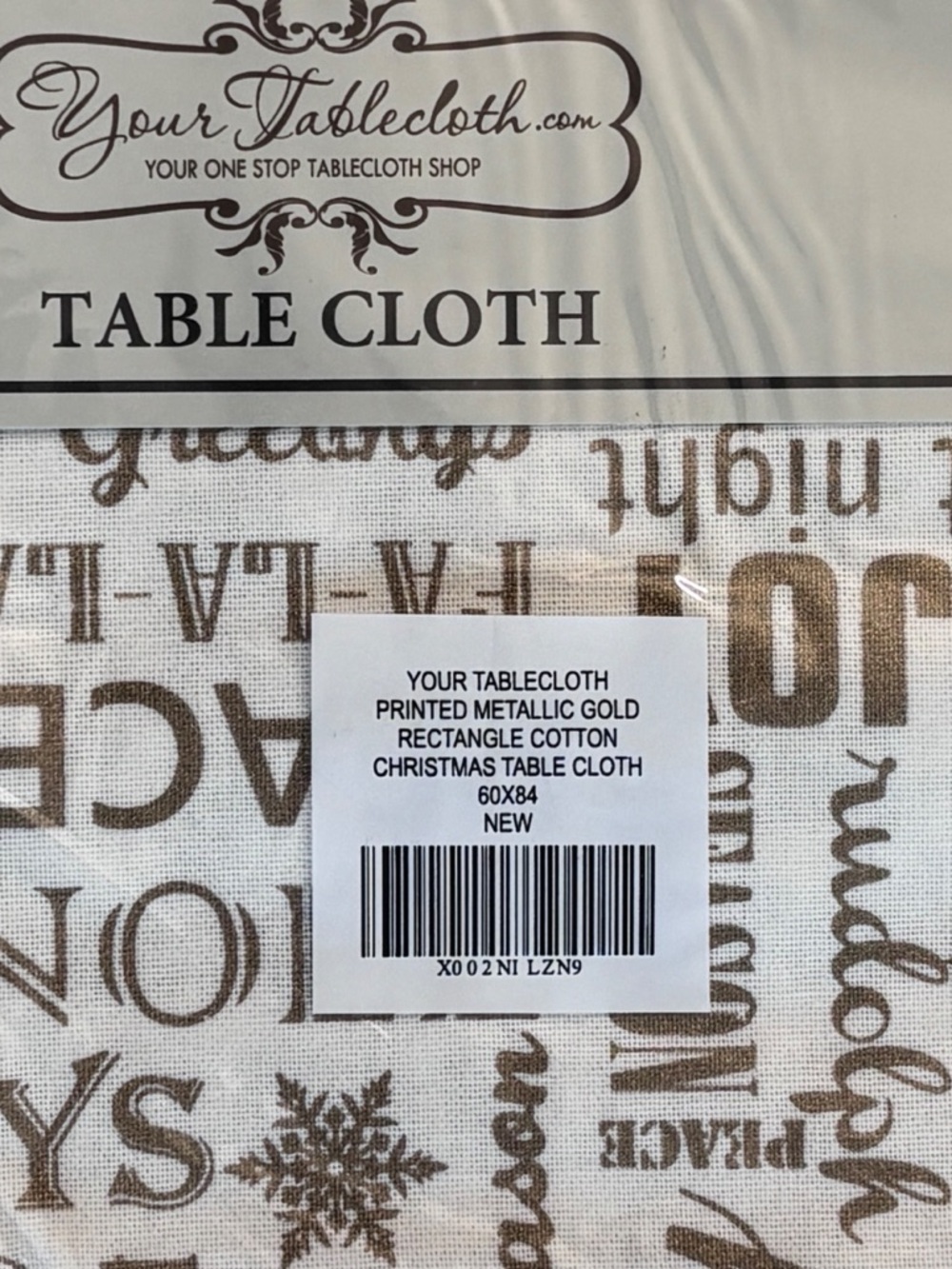 Holiday Script & Icons Tablecloth in Cream and Metallic Gold - Picture 3 of 5
